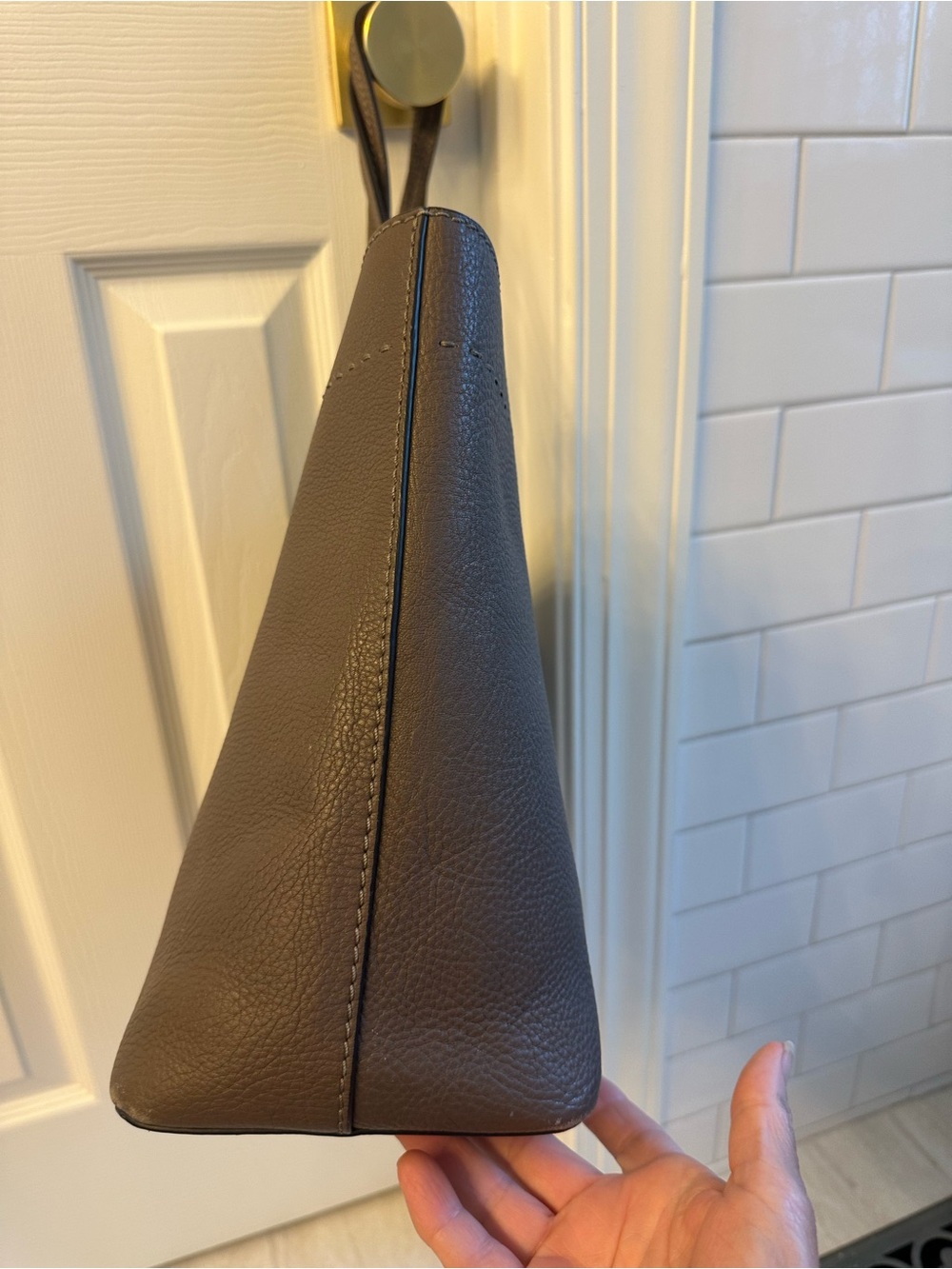 Tory Burch French Gray Pebbled Leather Tote with Tassel Accents - Picture 4 of 9